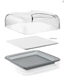 Cloche à fromage carrée avec plateau transparent rouge - Maison Habiague