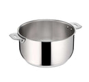 Série de 3 casseroles Salvaspazio avec poignée amovible et couvercles, empilables et compatibles induction.


