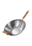 wok 36 cm acier carbone Dexam School of Wok fond plat poignées bambou